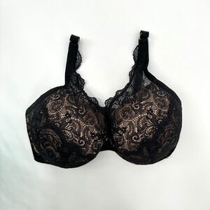 Third Love 24/7 Lace Contour Plunge Bra In Black Sheer Lace On Beige 38G